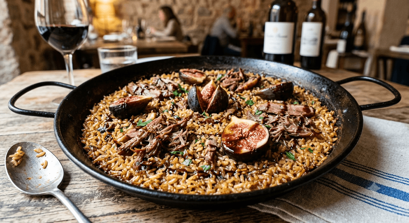 Arroz Seco de Pato Confitado, Higos y Reducción de Oporto (El Contraste Dulce-Salado)